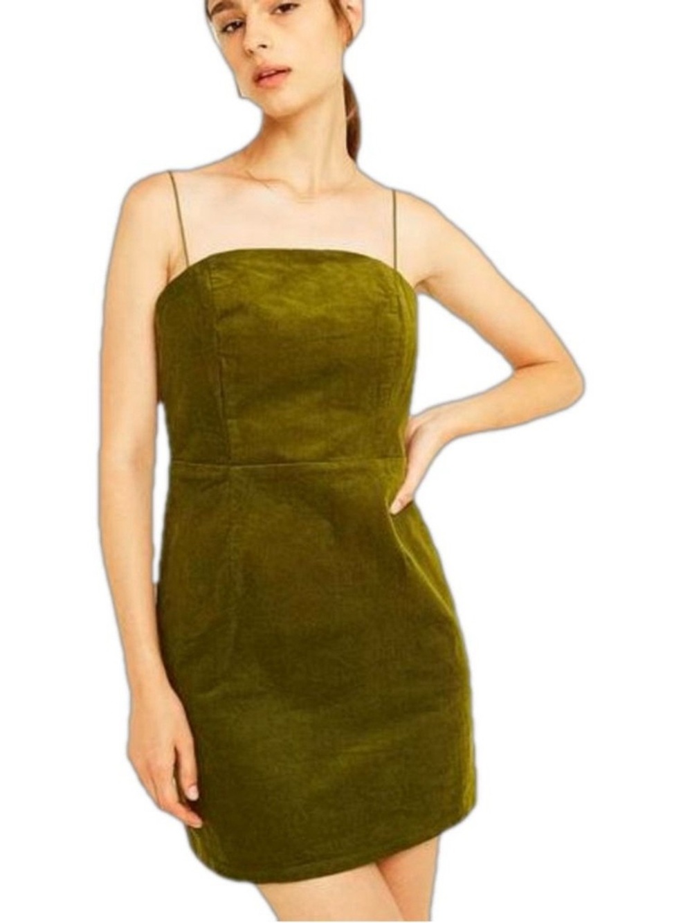 Urban Outfitters UO Colette Corduroy Mini Dress Olive Green Spaghetti Strap US 6